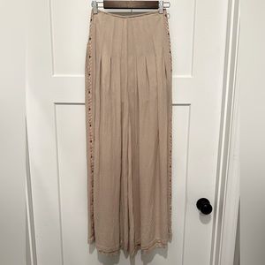 Free People Ivory Wide Leg Pants with Embroidery